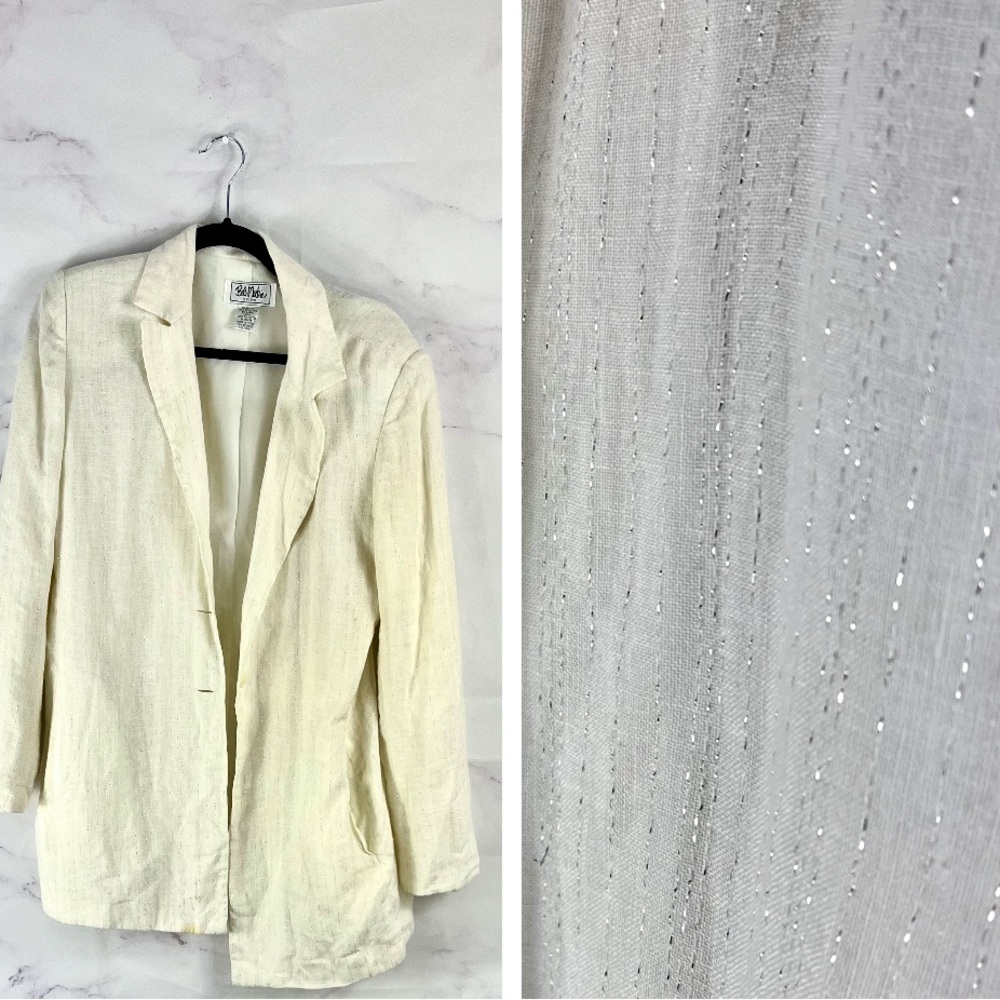 BOB MACKIE Studio White Linen Blend Blazer Metallic Thread Size 12